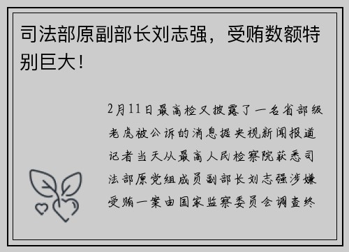 司法部原副部长刘志强，受贿数额特别巨大！