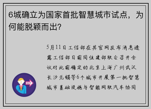 6城确立为国家首批智慧城市试点，为何能脱颖而出？