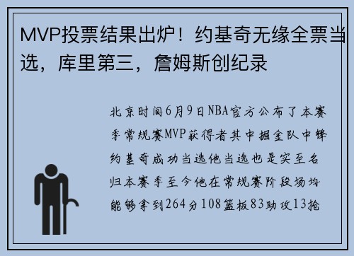MVP投票结果出炉！约基奇无缘全票当选，库里第三，詹姆斯创纪录