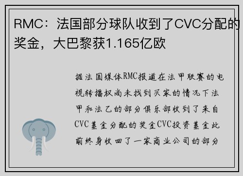RMC：法国部分球队收到了CVC分配的奖金，大巴黎获1.165亿欧