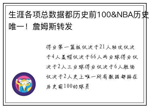 生涯各项总数据都历史前100&NBA历史唯一！詹姆斯转发