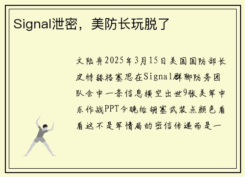 Signal泄密，美防长玩脱了